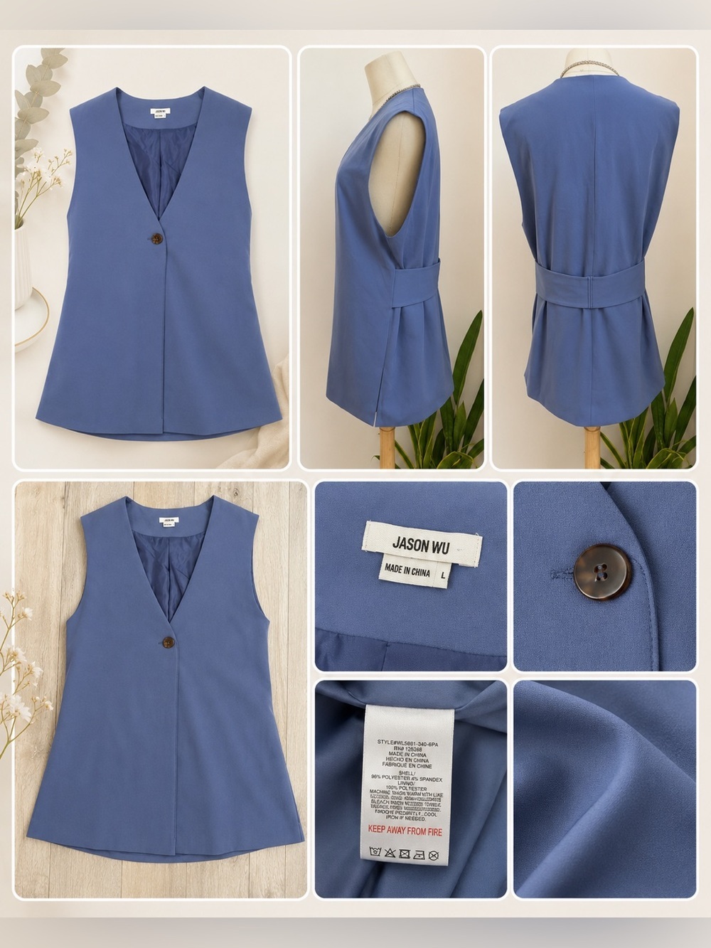 Jason Wu Blue Sleeveless V-Neck Button Front Tunic - Picture 2 of 10